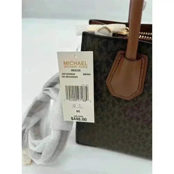 Michael Kors Mercer Medium Brown Leather Crossbody Satchel Bag - Picture 15 of 15